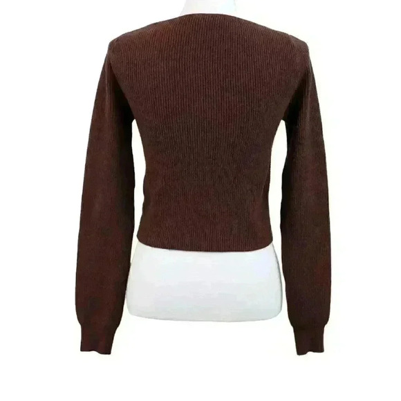 House of Harlow 1960 Brown Cropped Long Sleeve Cross Front Sweater Size Small - Picture 3 of 6